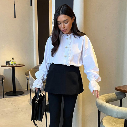 Chemise CHLOE à volants et col montant