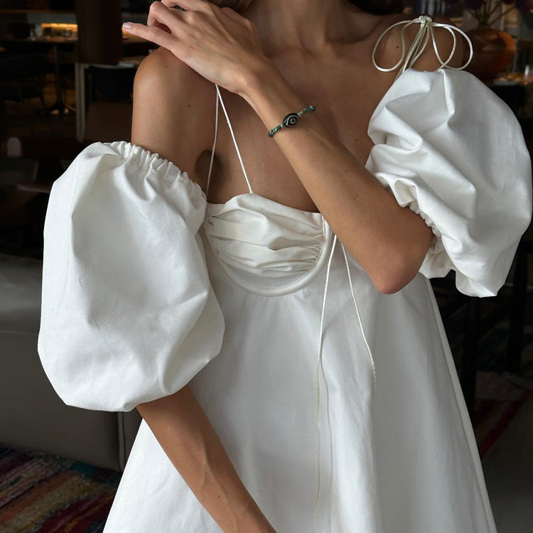 Robe EVA- Tube dos nu manches bouffantes