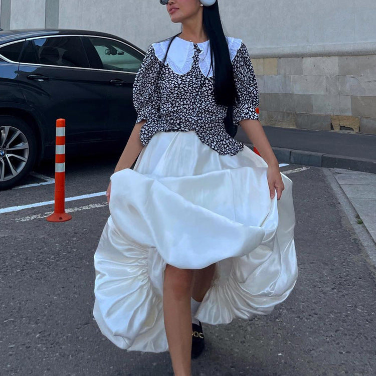 Jupe drapée LEA taille haute en satin