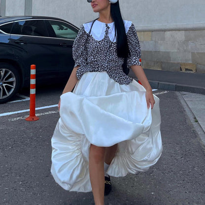 Jupe drapée LEA taille haute en satin