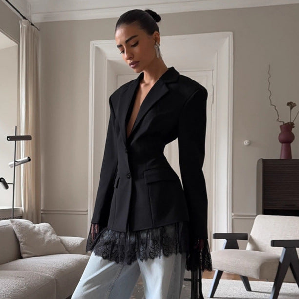 Blazer ALYSON à manches longues orné de dentelle