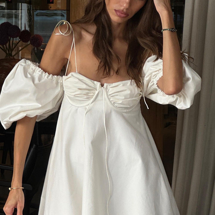 Robe EVA- Tube dos nu manches bouffantes