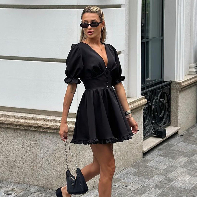 Robe LINA-Trapèze manches bouffantes