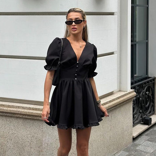 Robe LINA-Trapèze manches bouffantes