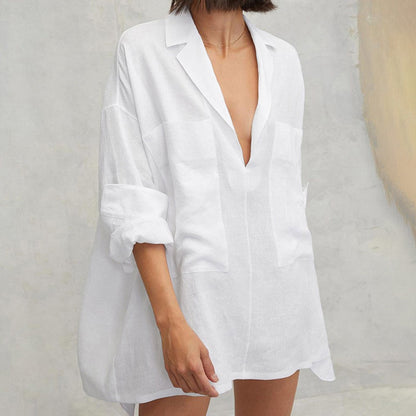 Robe chemise LOU- Elégance fluide manches longues