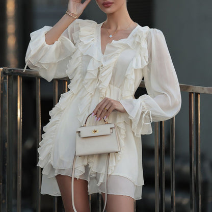 Robe JULIETTE à volants et col en
