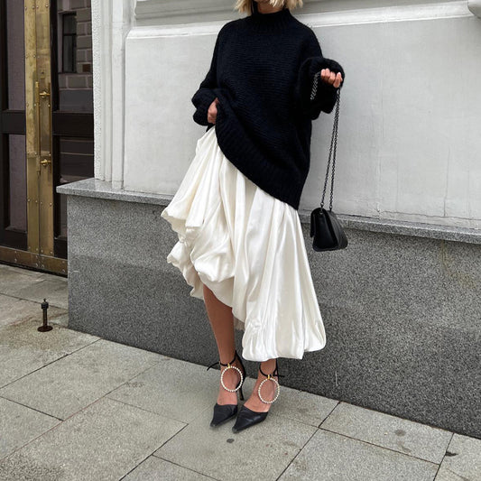 Jupe drapée LEA taille haute en satin