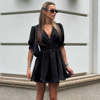 Robe LINA-Trapèze manches bouffantes