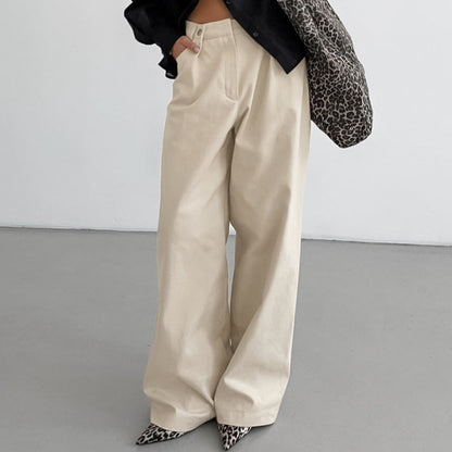 Pantalons GIULIA décontractés kaki taille haute