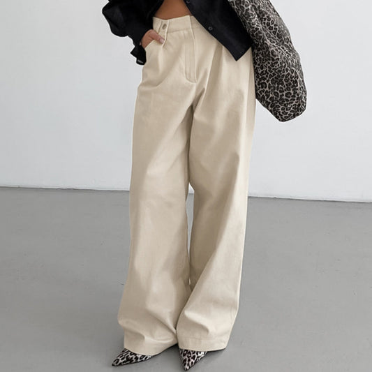 Pantalons GIULIA décontractés kaki taille haute