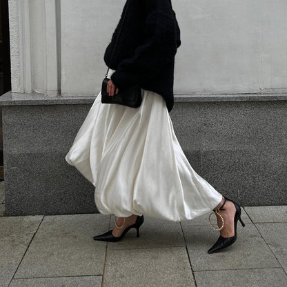 Jupe drapée LEA taille haute en satin