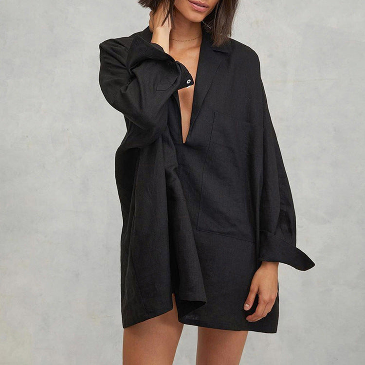 Robe chemise LOU- Elégance fluide manches longues
