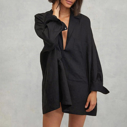 Robe chemise LOU- Elégance fluide manches longues
