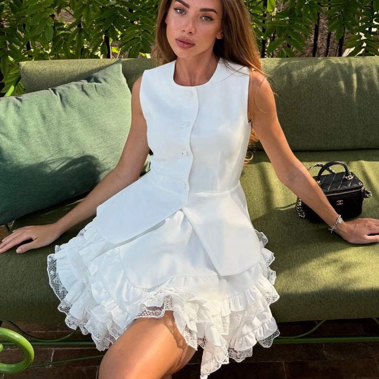 Ensemble deux pièces SOFIA jupe, gilet sans manches